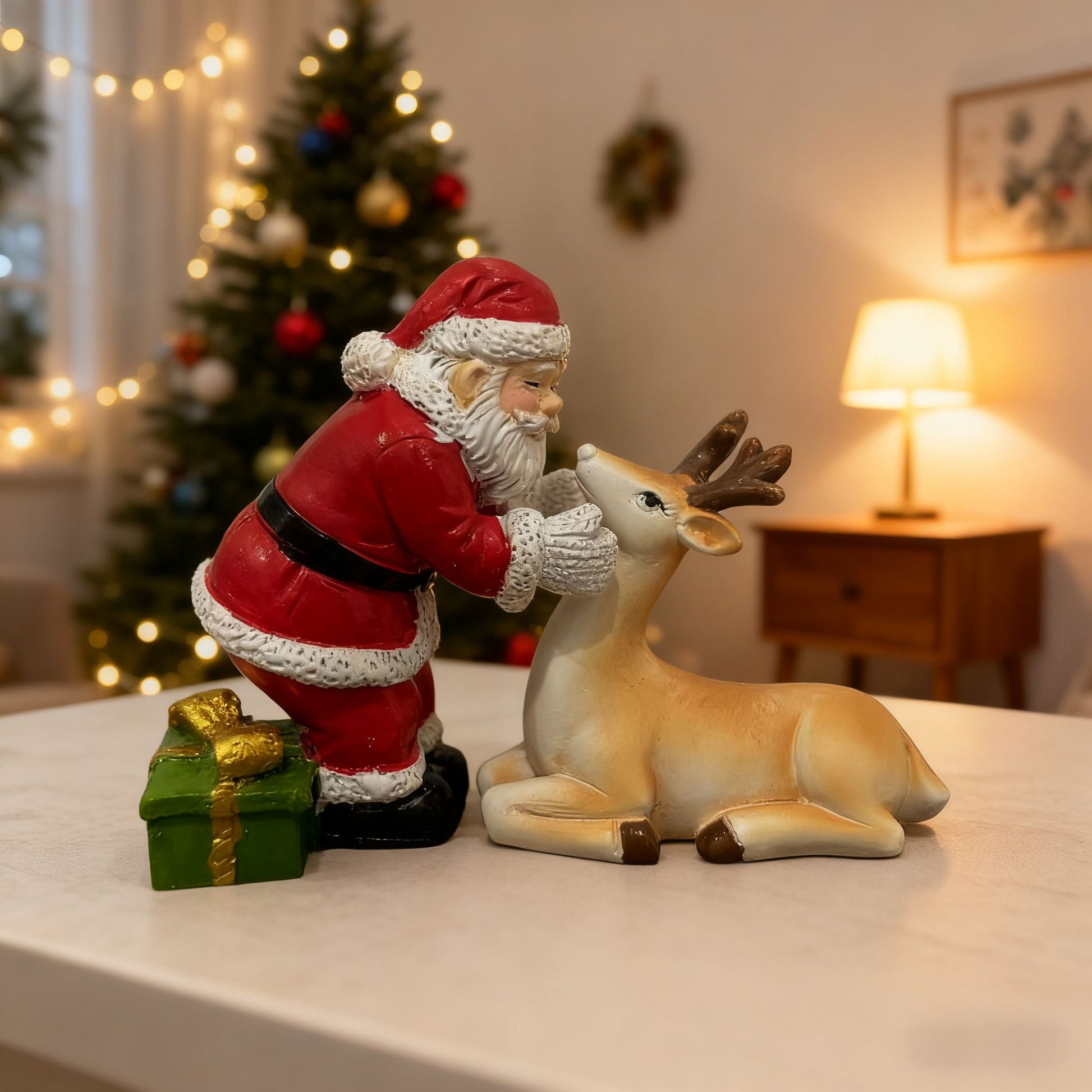 FestivePair™ 2-Piece Santa & Reindeer Resin Figurine Set