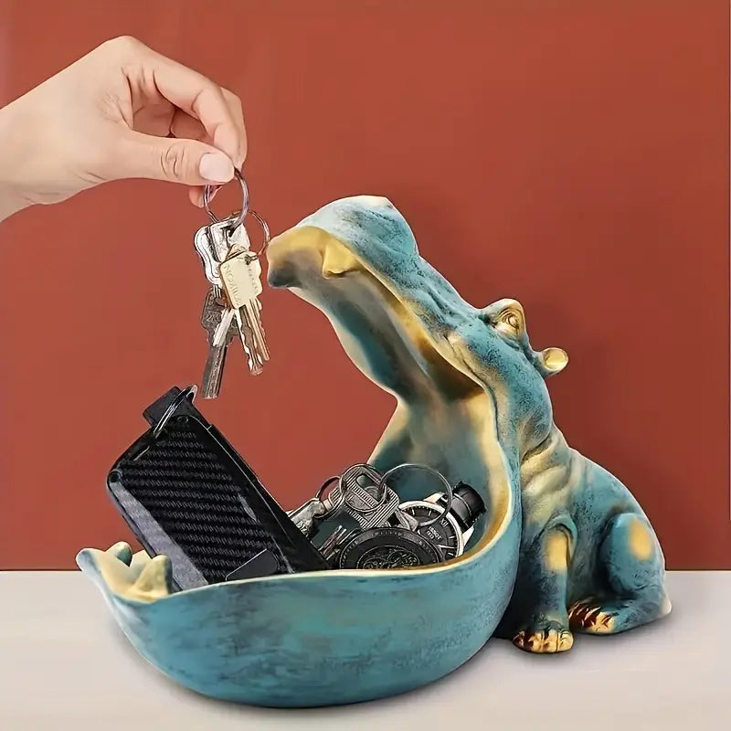 Golden Glance: Sculptural Hippo Key & Candy Dish