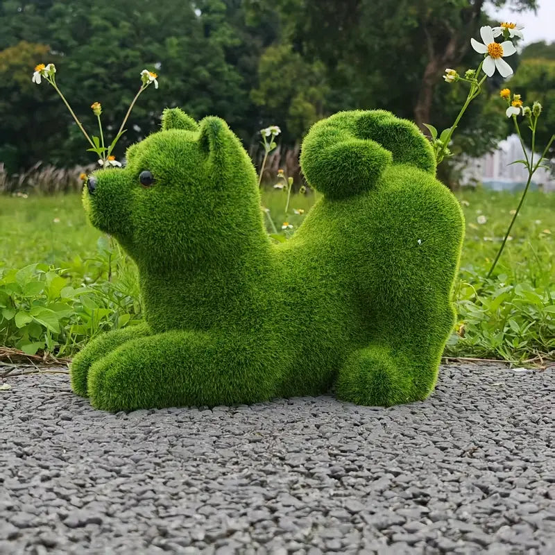 Playful Shiba Puppy – Freestanding Resin Statue in Vibrant Green