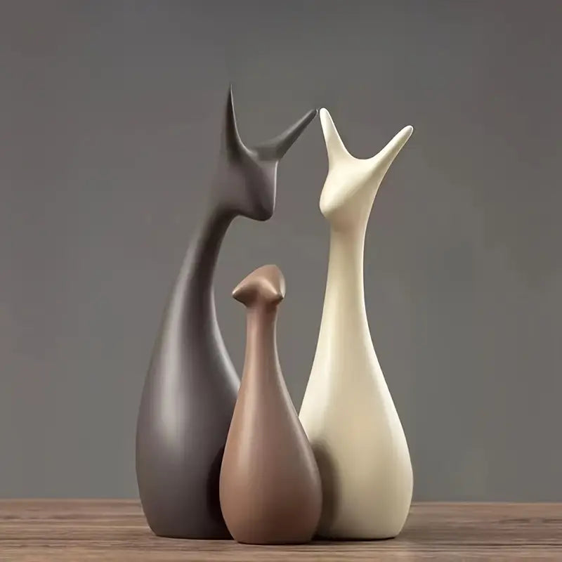 Whiskered Whispers – Porcelain Cat Family Figurines