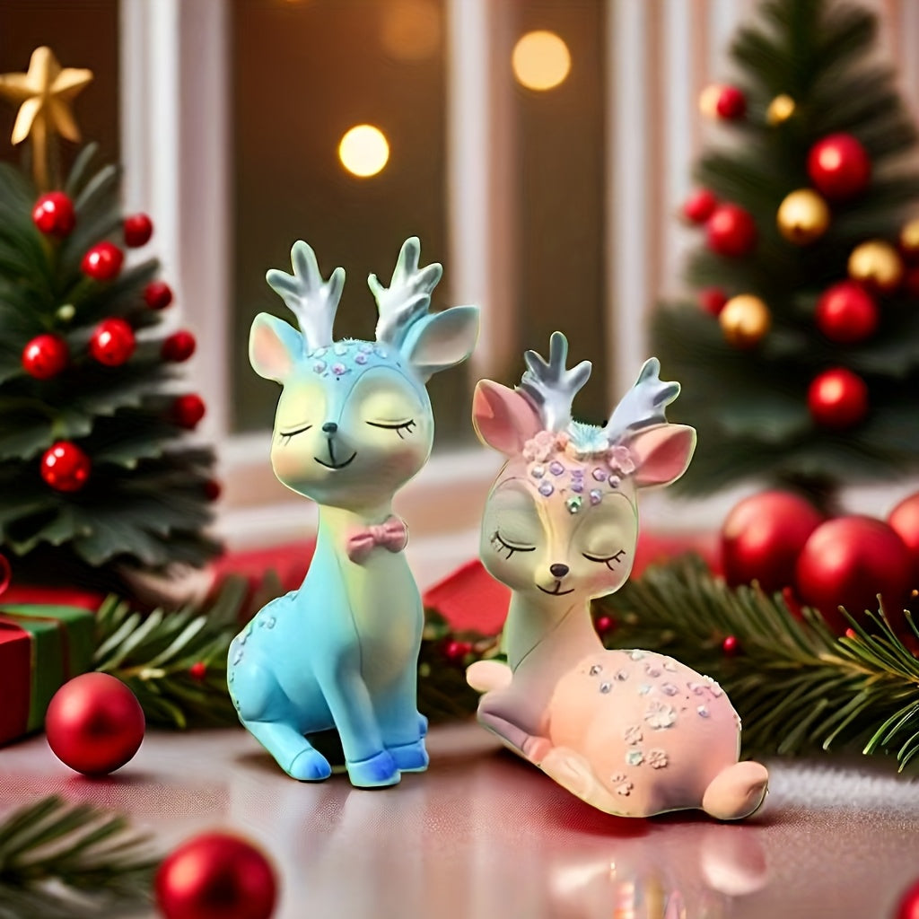 BlushBells™ Festive Pink Deer Figurine – Cute Resin Holiday Décor with Antlers