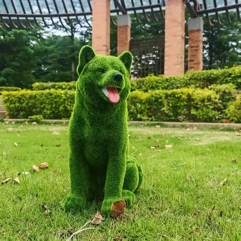 Shiba Charm – Freestanding Resin Statue with Lush Green Fur