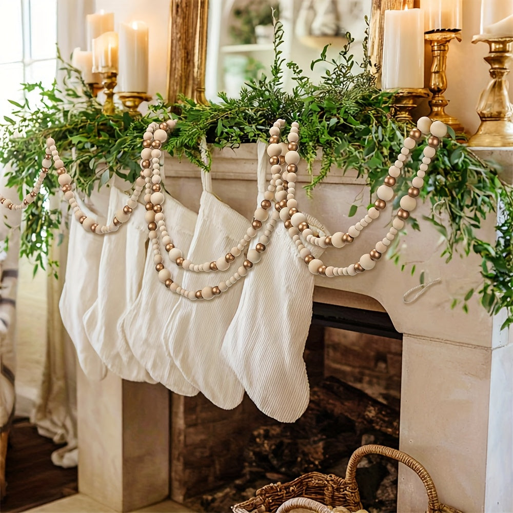 “Golden Evergreen” – 27ft Vintage Wooden Christmas Tree Garland