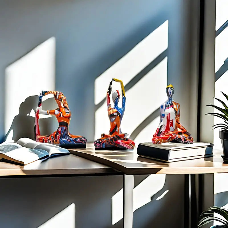 3-Piece Set – Graffiti-Style Modern Yoga Figures