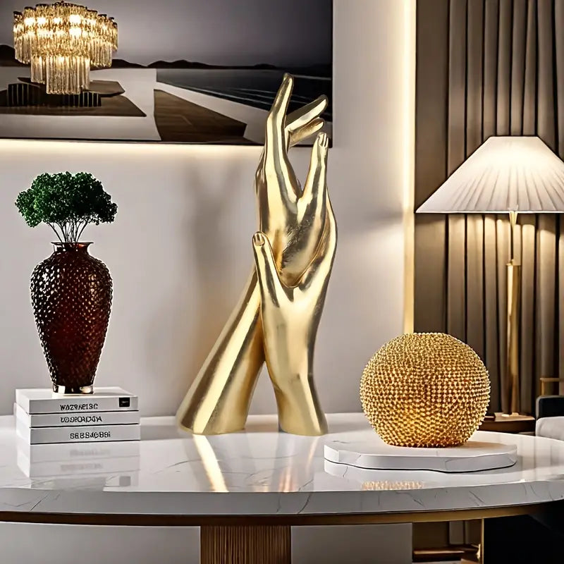 Aurora Touch – Golden Hand Resin Sculpture