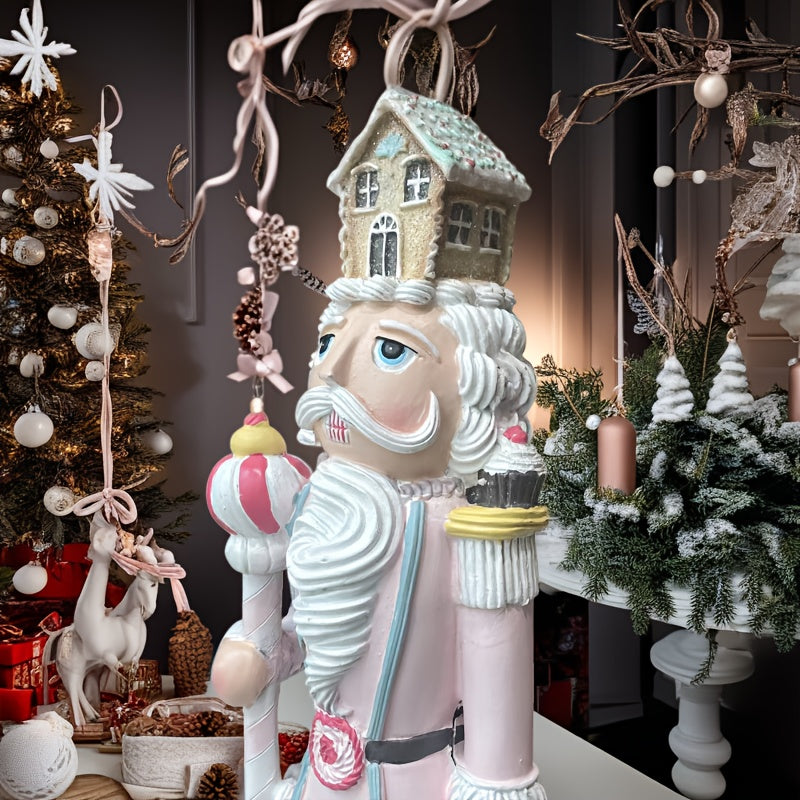 “Winter Hearth Sentinel” – Hand-Painted Grand Nutcracker with Storybook Cottage Hat