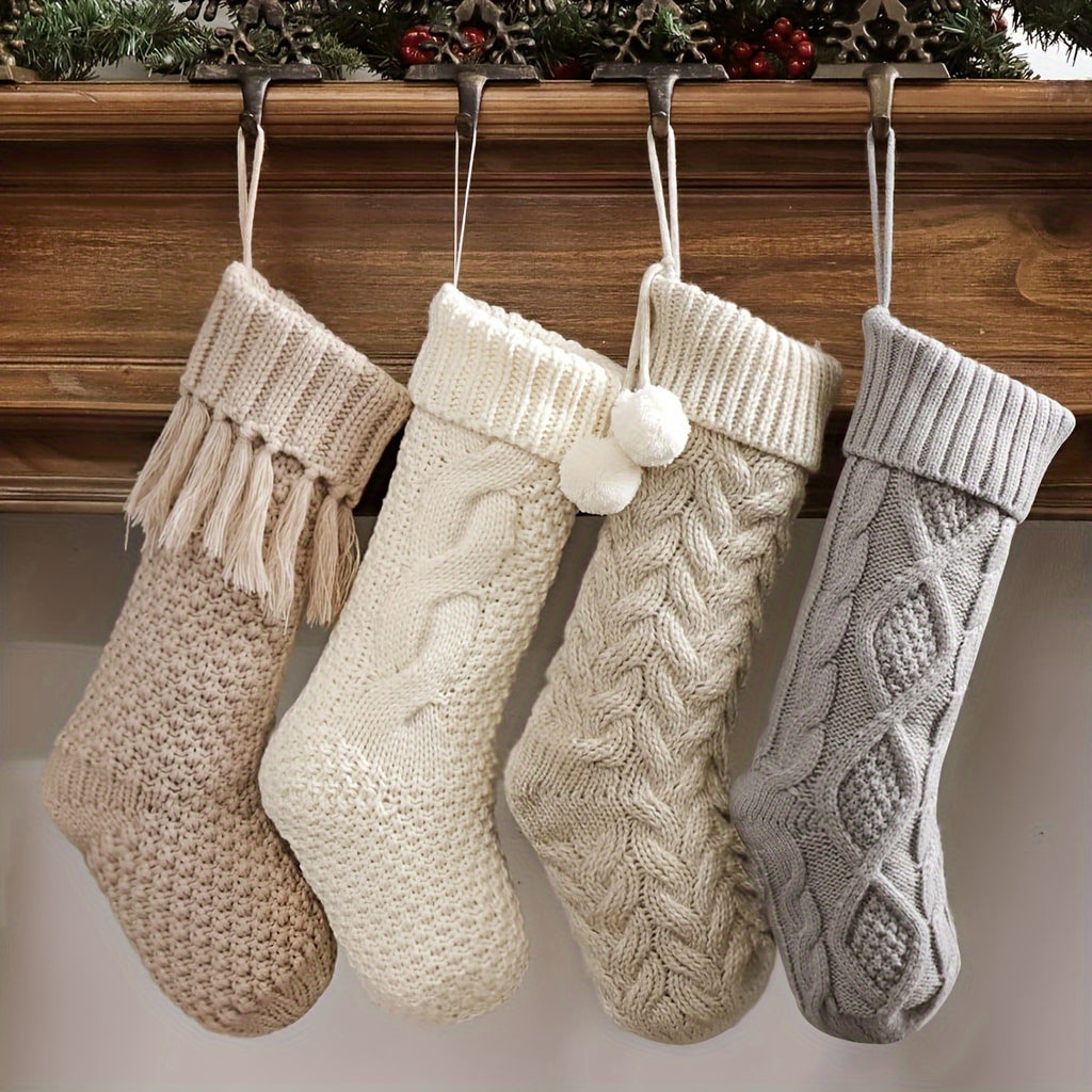 “Nordic Hearth” – 4-Pack Cozy Cable Knit Christmas Stockings