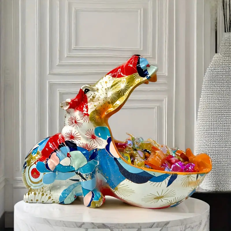 Candy & Color: Modern Hippo Sculpture with Artistic Flair