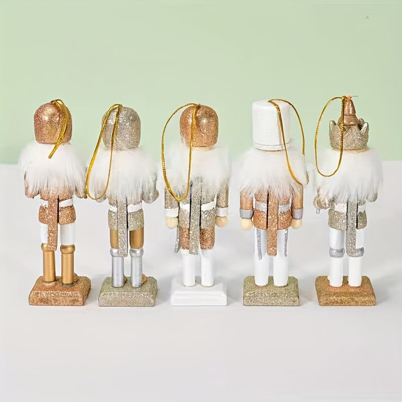 “Golden Guard” – 5-Piece Rustic Nutcracker Ornament Set