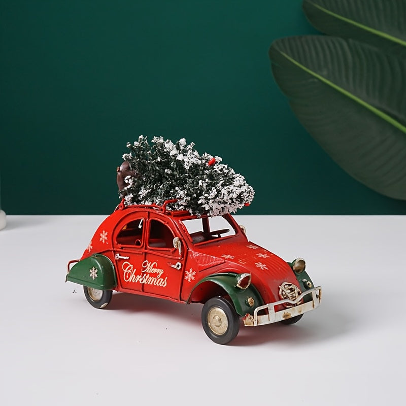 “Holly Ride” – Vintage Red & Green Christmas Car Decorative Statue