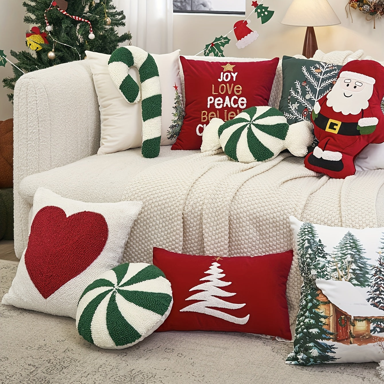 “Holiday Stripes” – Classic Round Christmas Throw Pillow
