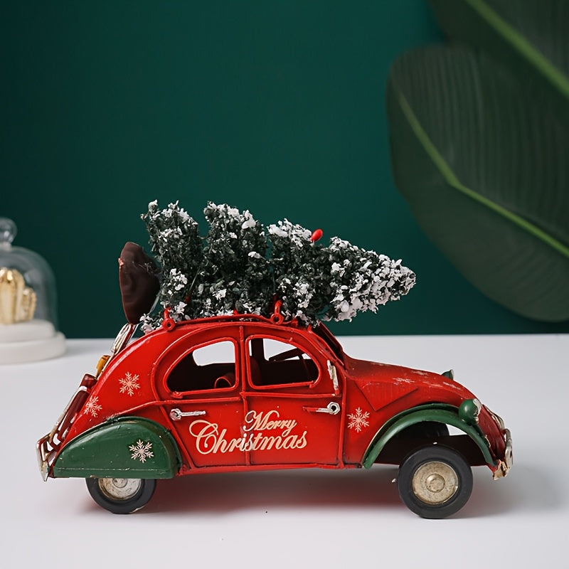 “Holly Ride” – Vintage Red & Green Christmas Car Decorative Statue