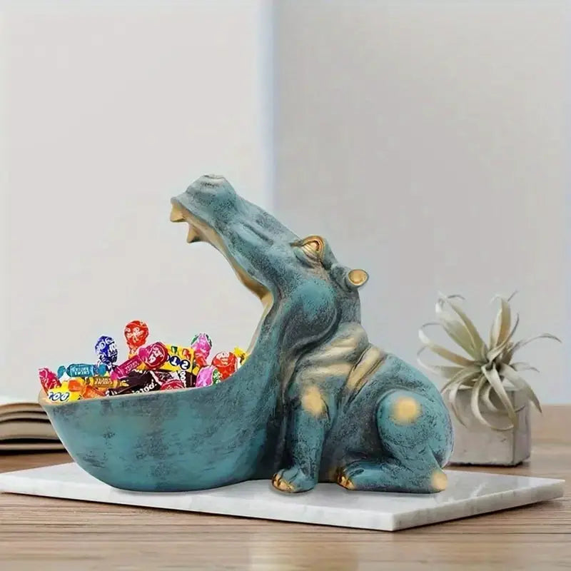 Golden Glance: Sculptural Hippo Key & Candy Dish