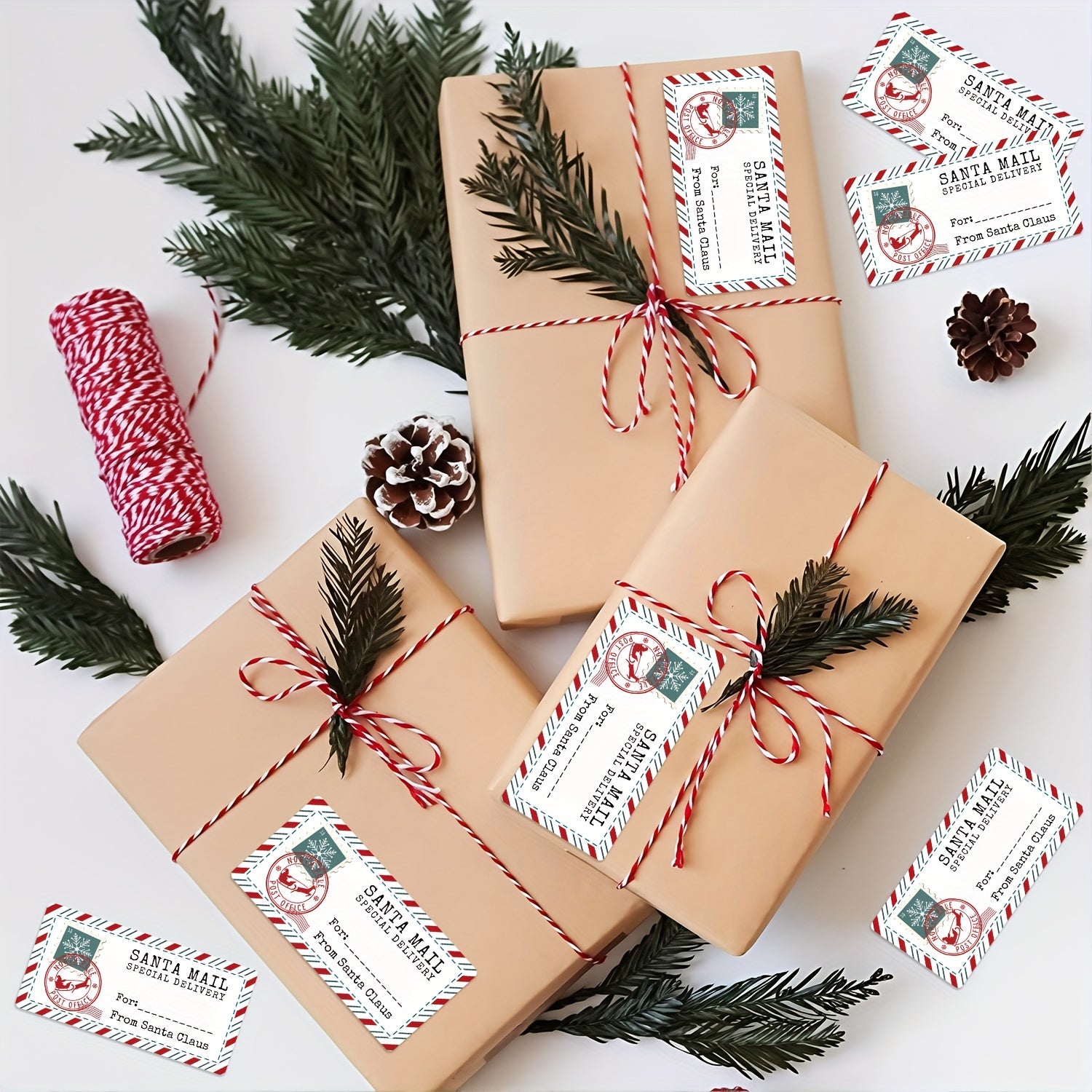 "Santa Mail” 12-Piece Vintage Postal Christmas Gift Tag & Label Set