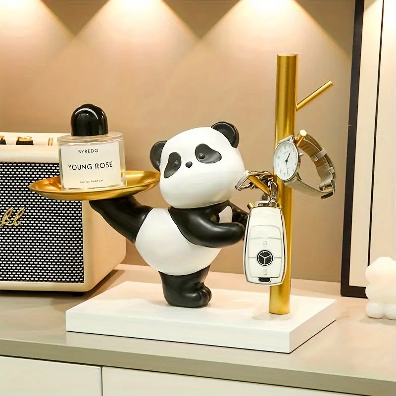 Bamboo Bliss – Panda Figurine Key Holder & Trinket Tray