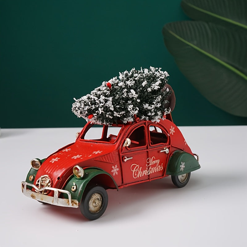 “Holly Ride” – Vintage Red & Green Christmas Car Decorative Statue