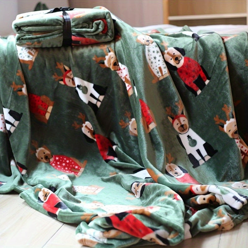 PawHaven™ Cozy Green Dog Print Christmas Blanket