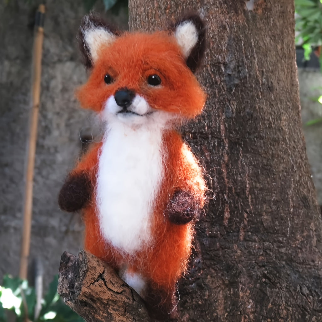 WoolieCraft™ DIY Needle Felting Animal Kit – Fox, Raccoon, Elephant & Donkey (Complete Beginner-Friendly Set)