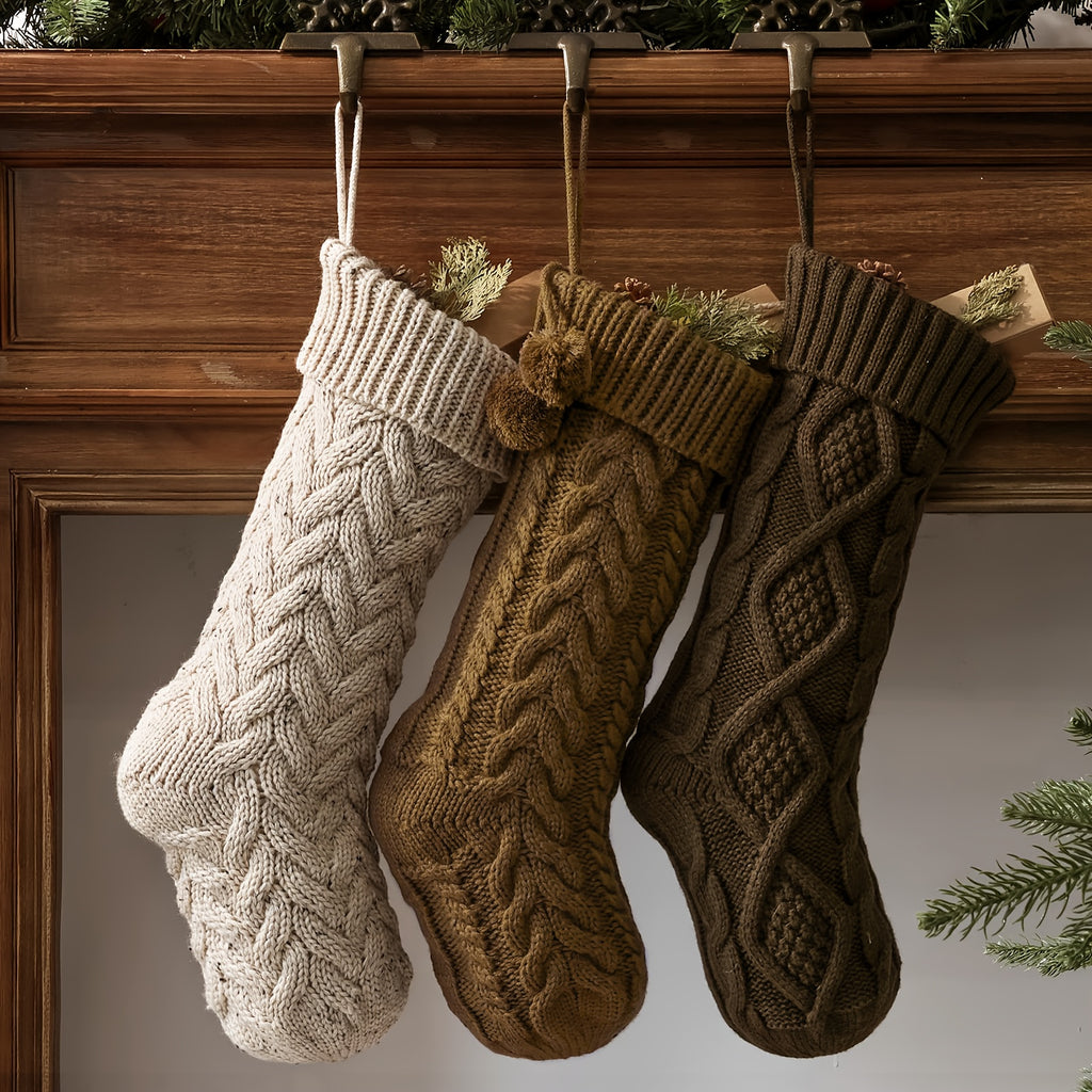 “Hearth & Home” – 3/4-Pack 18-Inch Rustic Neutral Knit Christmas Stockings