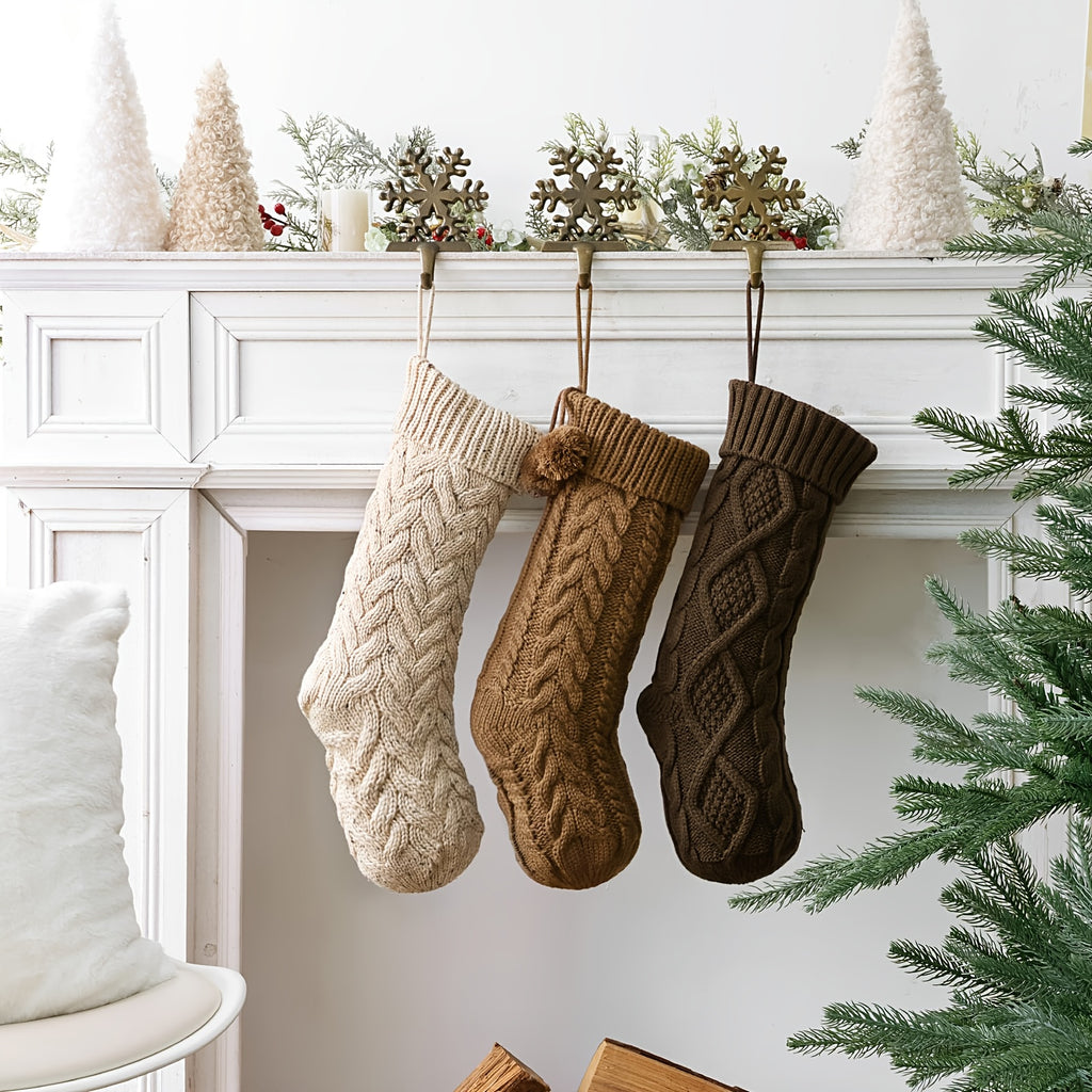 “Hearth & Home” – 3/4-Pack 18-Inch Rustic Neutral Knit Christmas Stockings