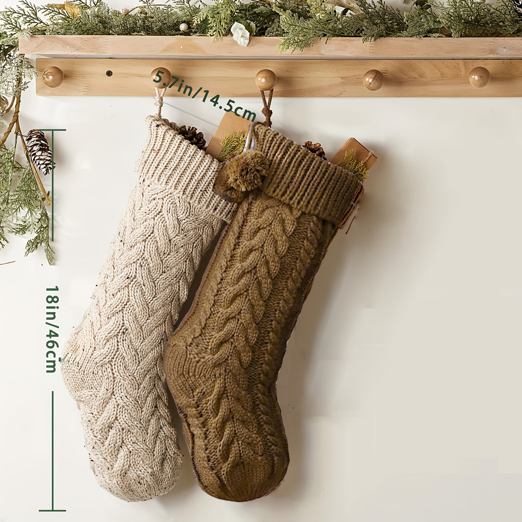 “Hearth & Home” – 3/4-Pack 18-Inch Rustic Neutral Knit Christmas Stockings