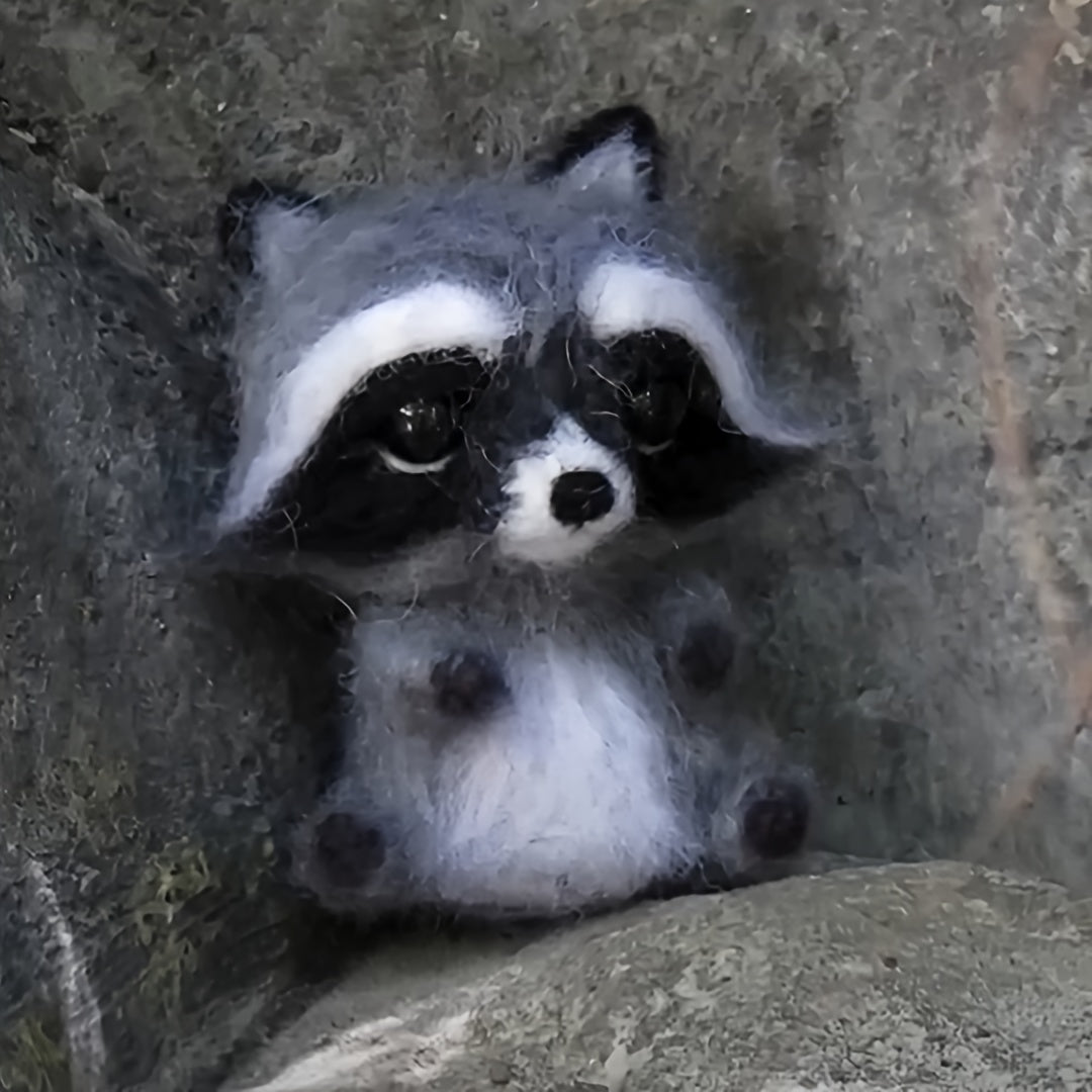 WoolieCraft™ DIY Needle Felting Animal Kit – Fox, Raccoon, Elephant & Donkey (Complete Beginner-Friendly Set)