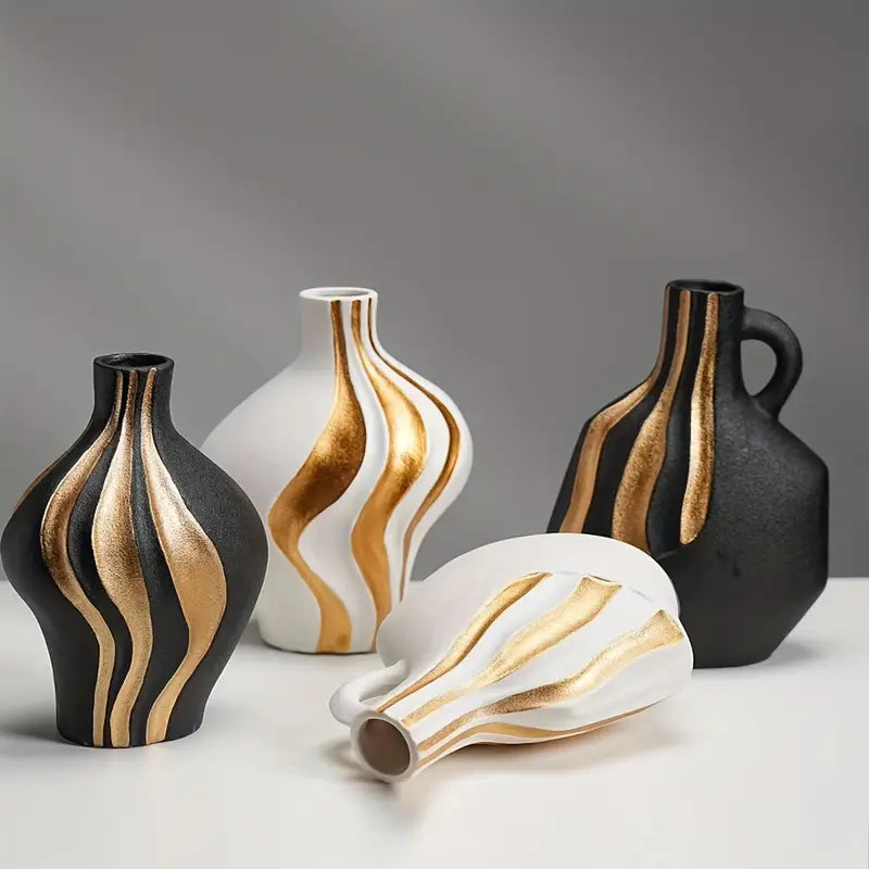 Midnight Nomad – Bohemian Striped Ceramic Vase