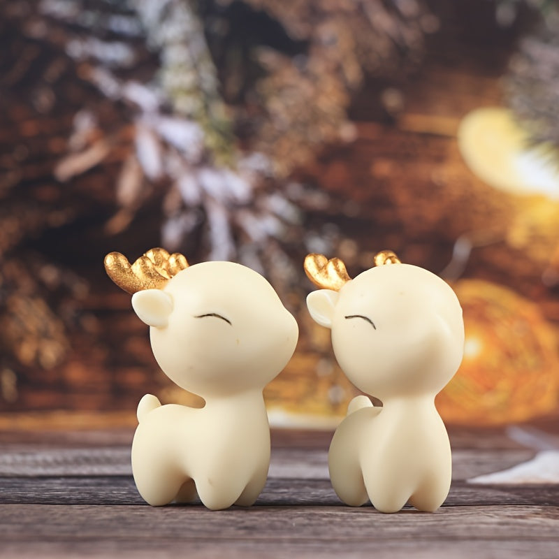 “Nordic Glow” – 2-Piece Mini Christmas Reindeer Resin Statues