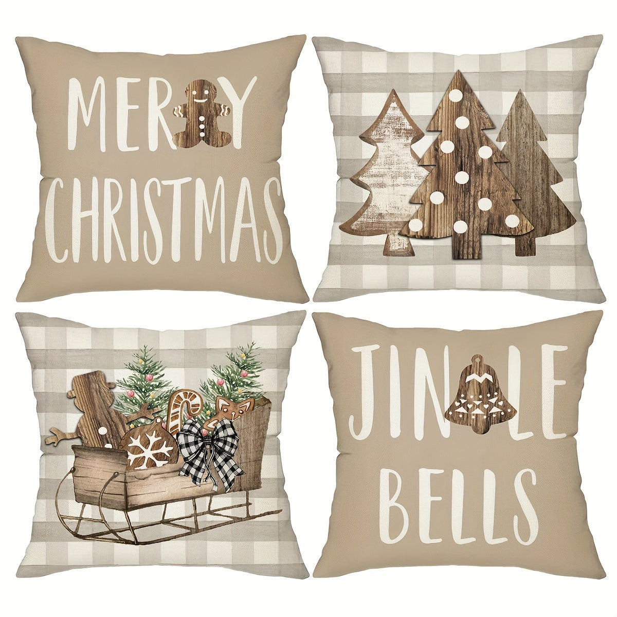 “Festive Farmhouse” – 4-Pack Christmas Throw Pillow Covers