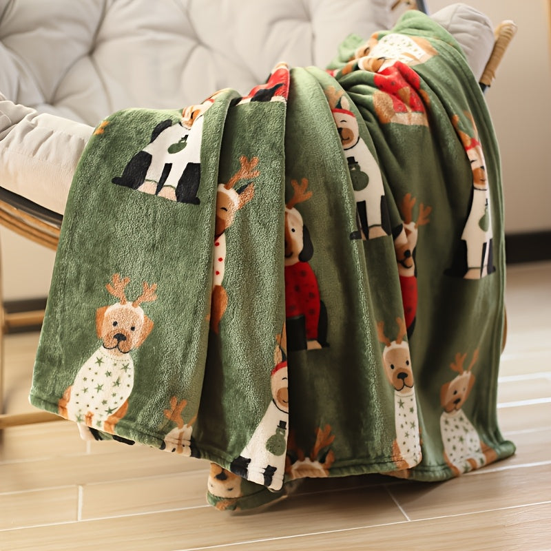 PawHaven™ Cozy Green Dog Print Christmas Blanket