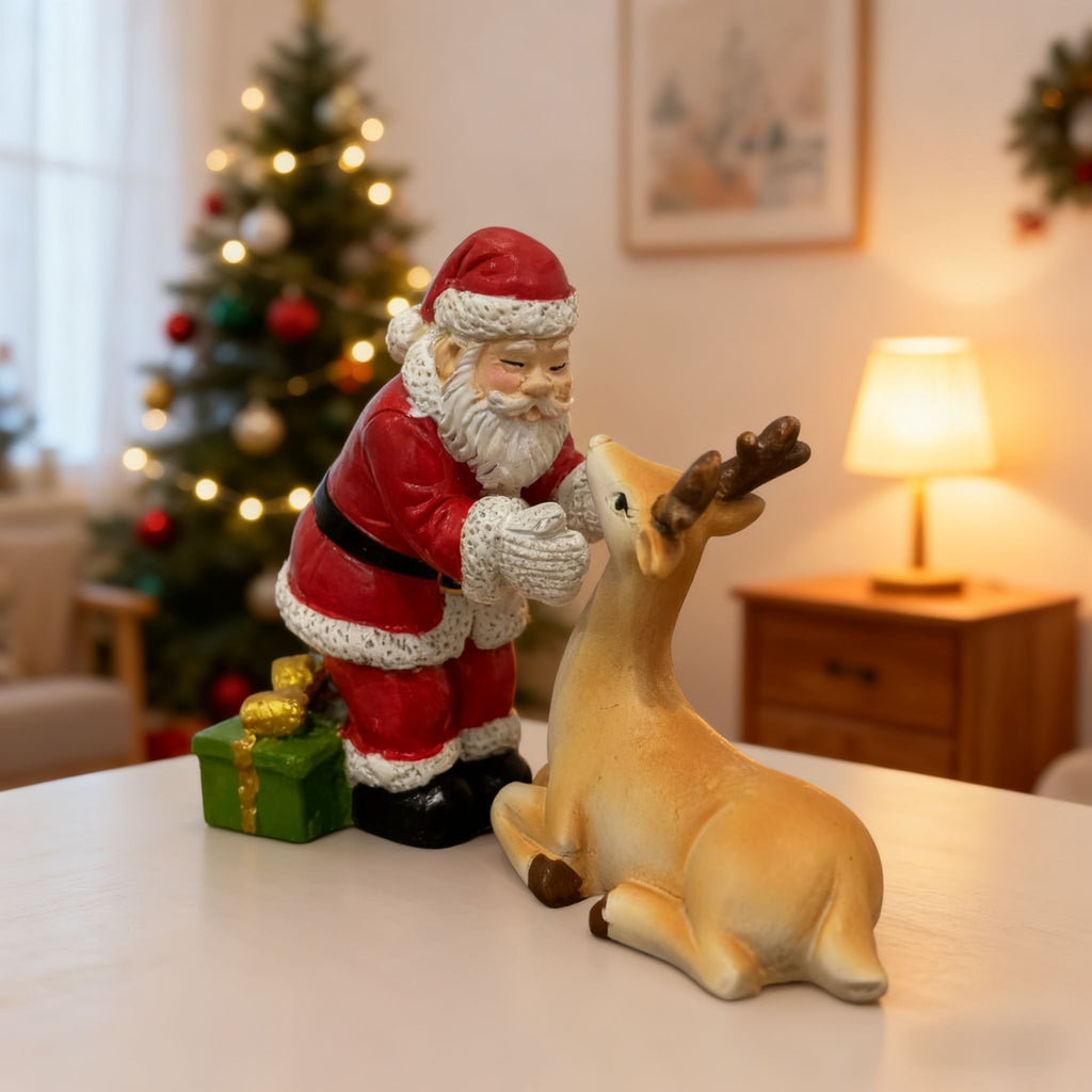 FestivePair™ 2-Piece Santa & Reindeer Resin Figurine Set