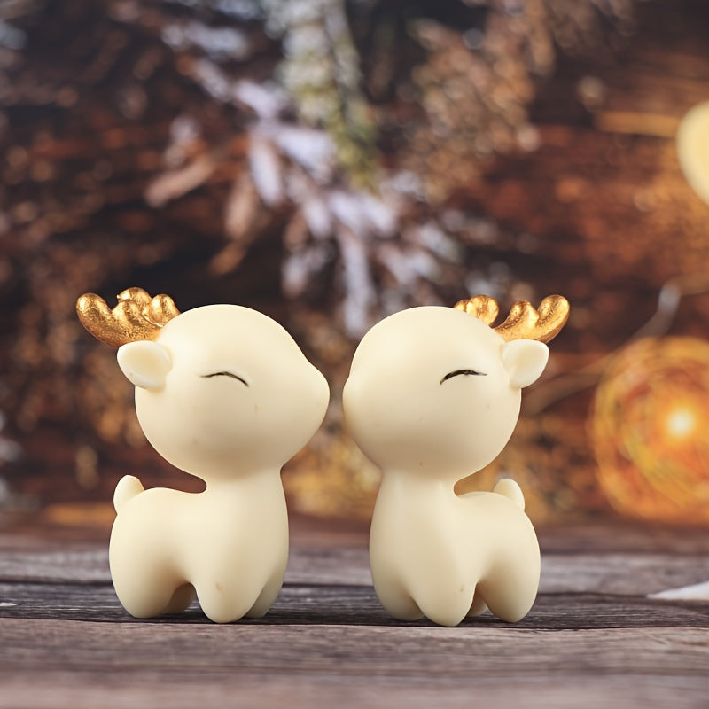 “Nordic Glow” – 2-Piece Mini Christmas Reindeer Resin Statues