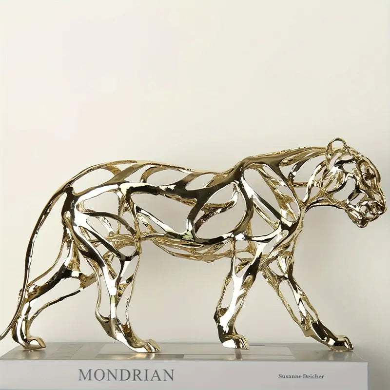 Elegant Golden Metal Leopard Sculpture