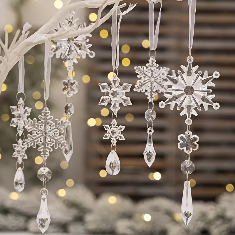 “Frosted Elegance” – 18-Piece 2D Crystal-Style Ice Pillar & Snowflake Christmas Ornament Set