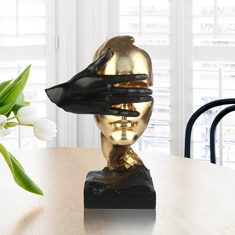 Noir & Gold Harmony: Contemporary Abstract Sculpture