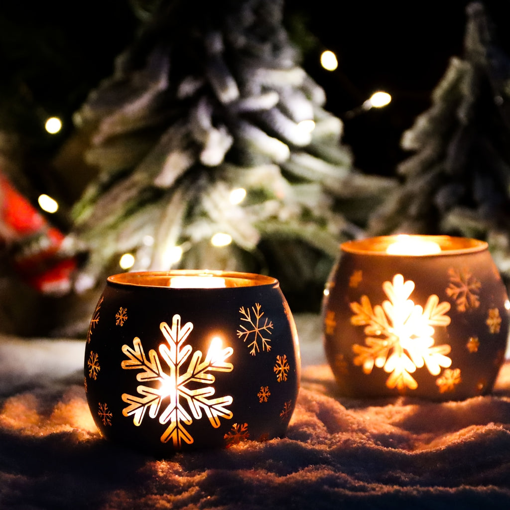 FrostGlow™ 4-Piece Christmas Snowflake Glass Candle Holder Set