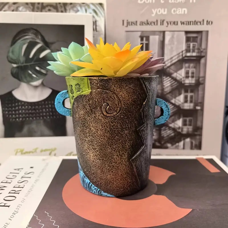 AuraFace™ – Colorful Abstract Resin Planter