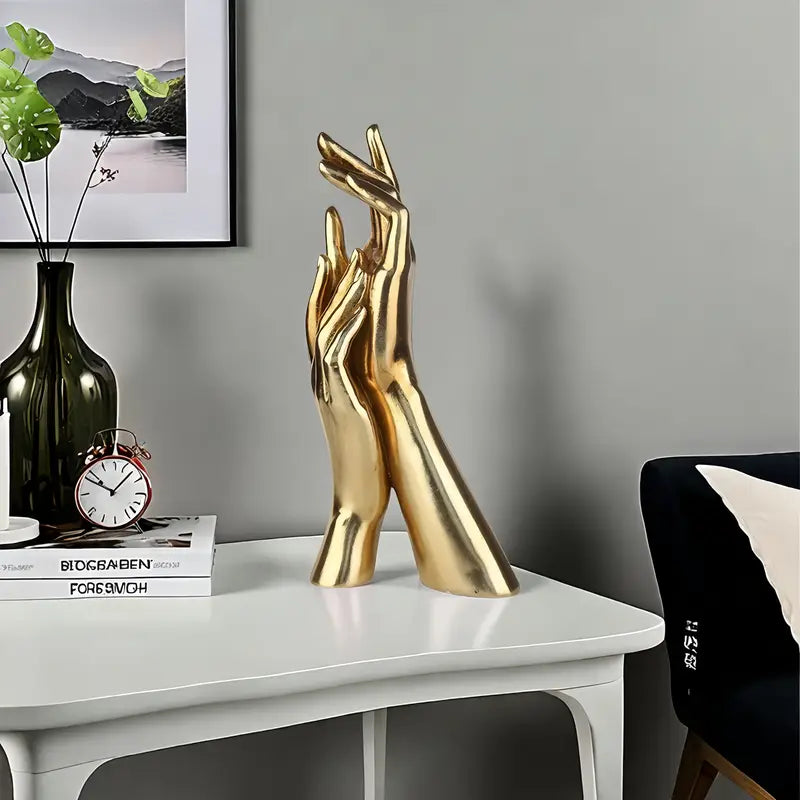 Aurora Touch – Golden Hand Resin Sculpture